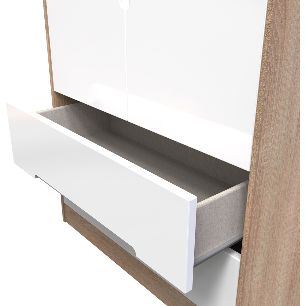 Crowndale Monaco 2 Door 2 Drawer White Gloss and Bardolino Oak Tall Wardrobe Ready Assembled Image 6