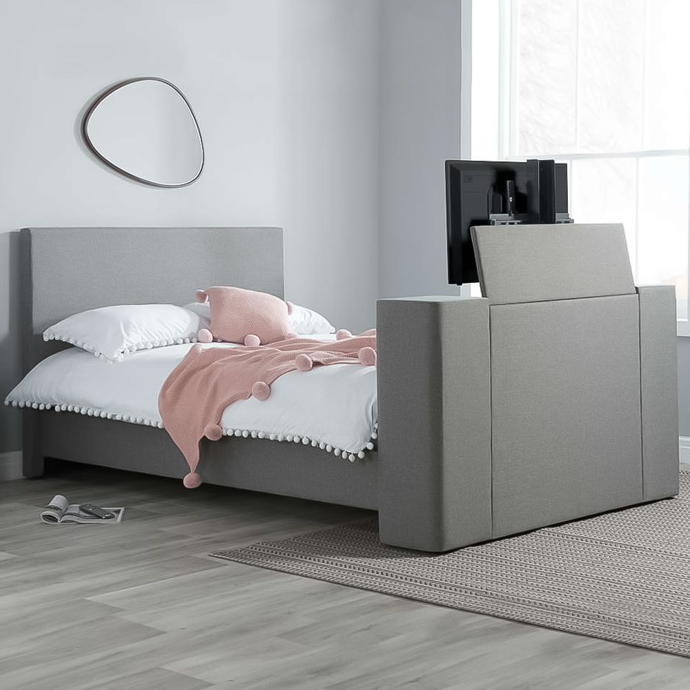 Plaza King Size Grey Bed with TV Bracket Image 1