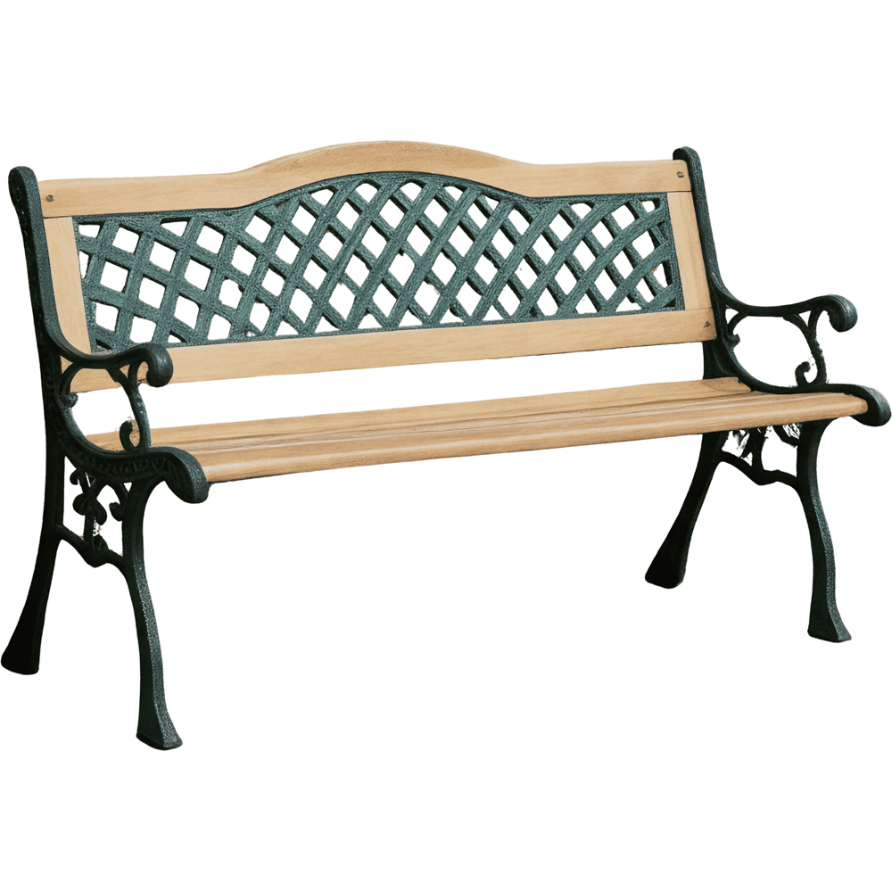 Home Source Lorien 2 Seater Verdigris Metal Wood Garden Bench Image 2