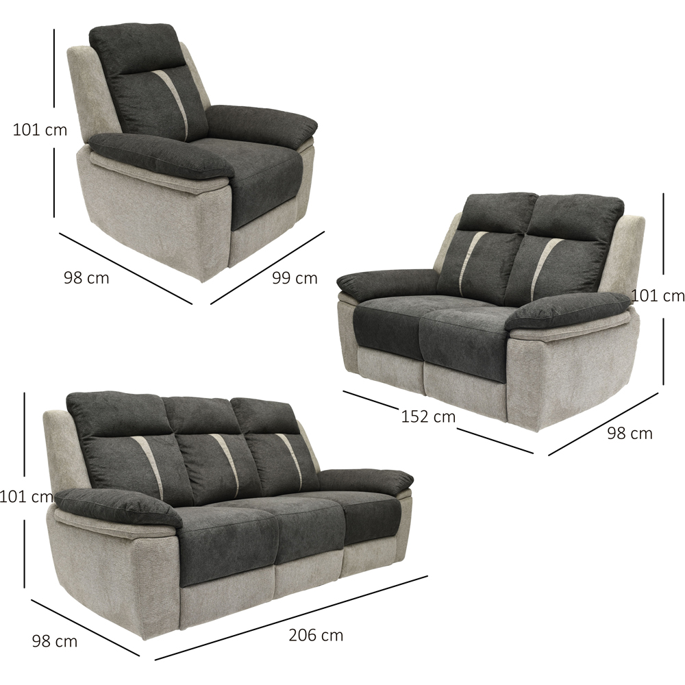 Comfy Living 6 Seater Grey Manual Recliner Sofa Set Image 9