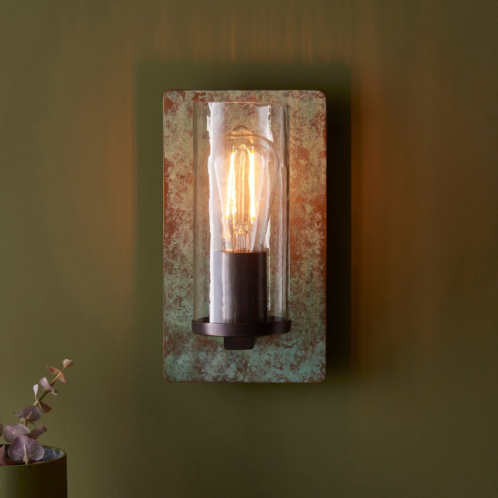 Merano Palermo Verdigris Bronze Plate Clear Glass Wall Lamp Image 2