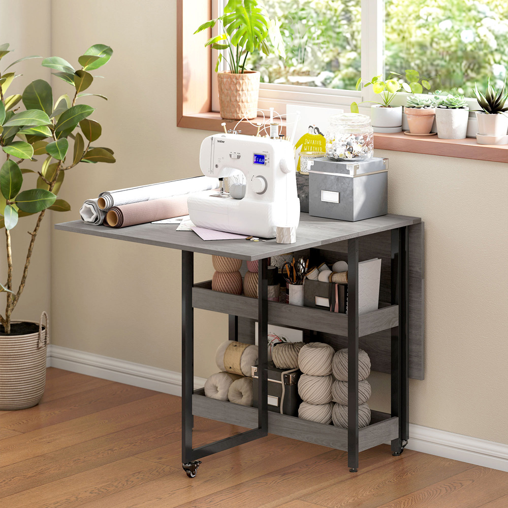 HOMCOM 4 Seater Grey Foldable Dining Table Image 3