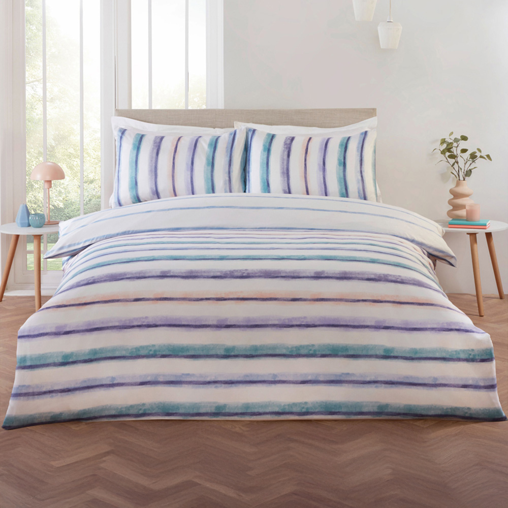 Rapport Home Horizon King Size Stripped Polyester Reversible Duvet Cover Set Image 1