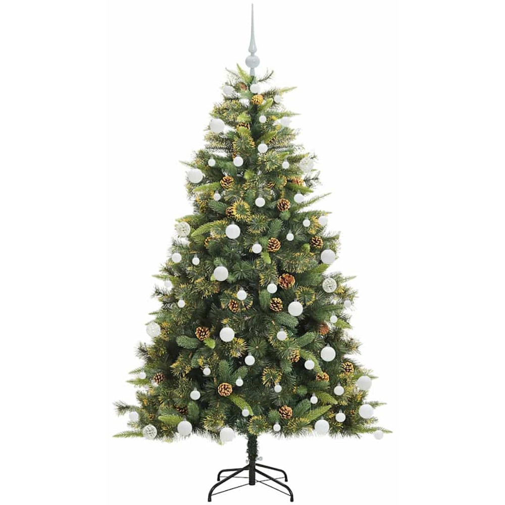 vidaXL Pre-Lit White Baubles and Pinecones Green Artificial Christmas Tree 6ft Image 4