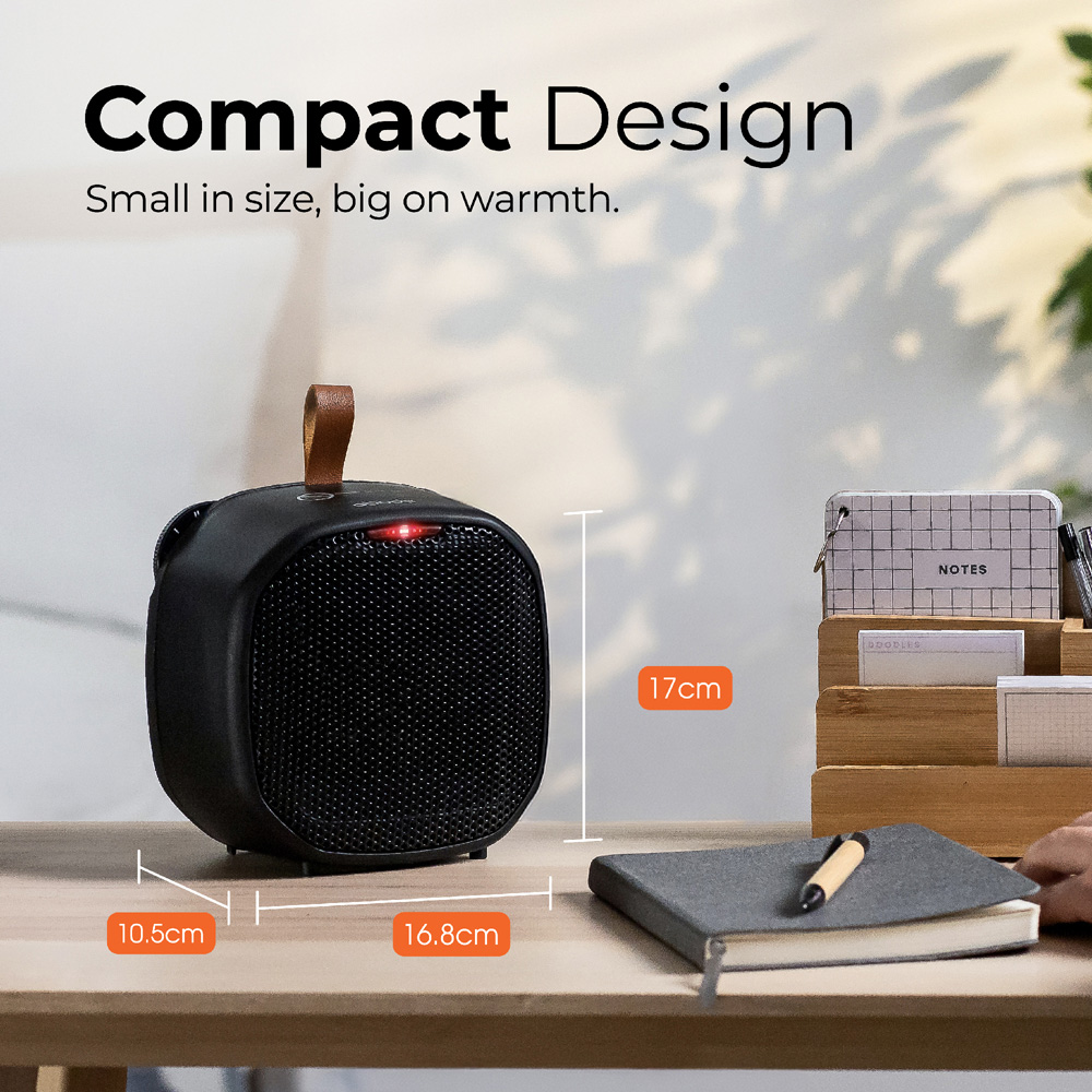 Abode ADTH1002B Black Compact Ceramic Heater with Faux Leather Handle 1400W Image 5