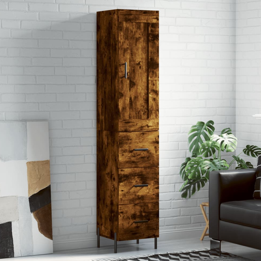 vidaXL Single Door 3 Drawer Smoked Oak Highboard Image 1