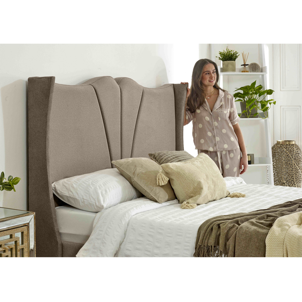 Eleganza Florentine Double Mink Arlington Fabric Bed Frame with Winged Headboard Image 2