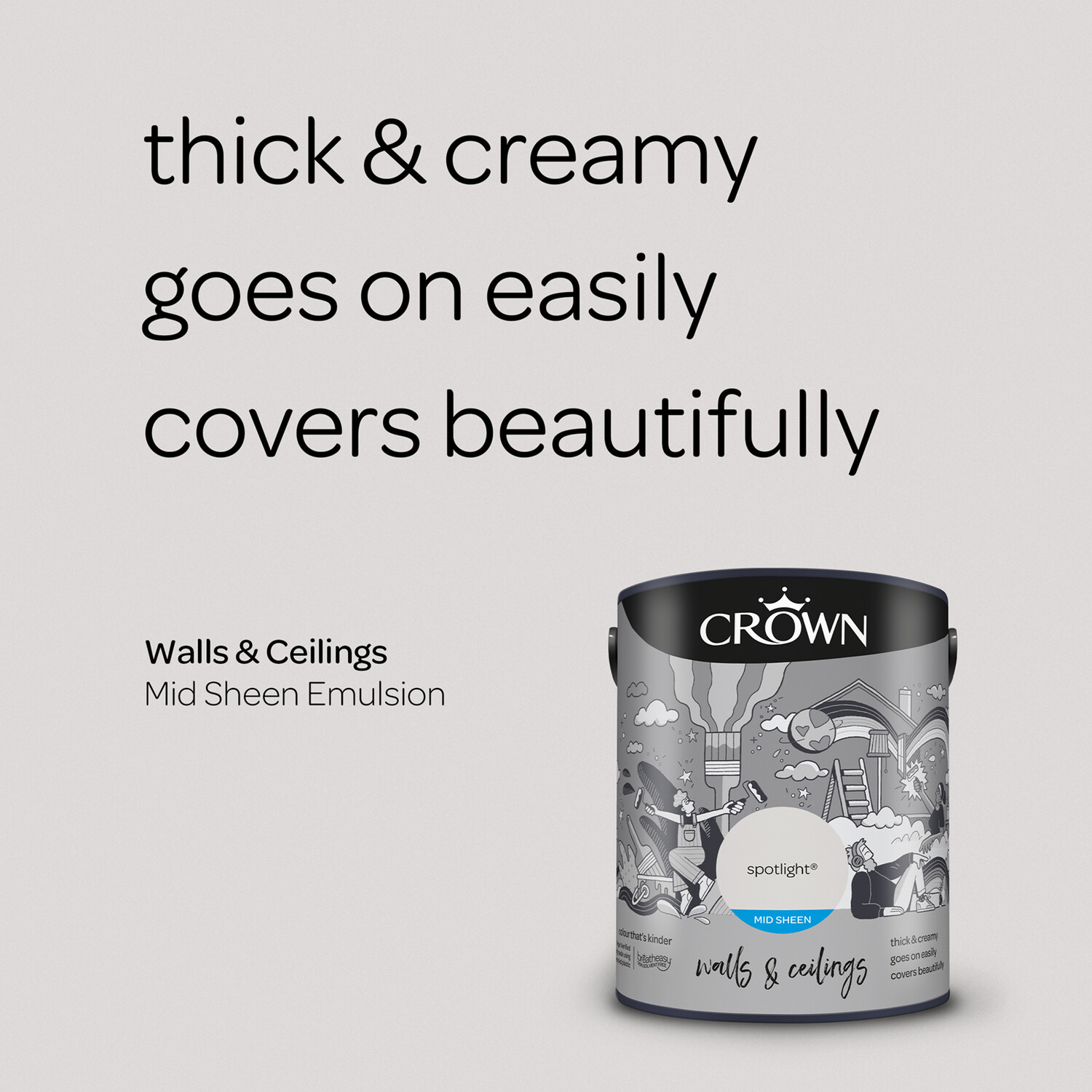 Crown Walls & Ceilings Spotlight Mid Sheen Emulsion Paint 5L Image 8