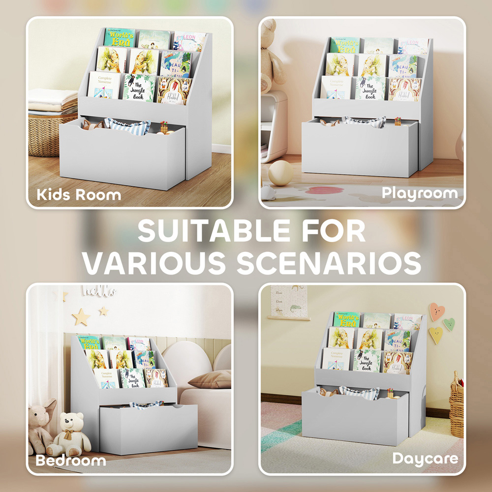 AIYAPLAY 3 Shelf Single Drawer Grey Kids Bookcase Image 7
