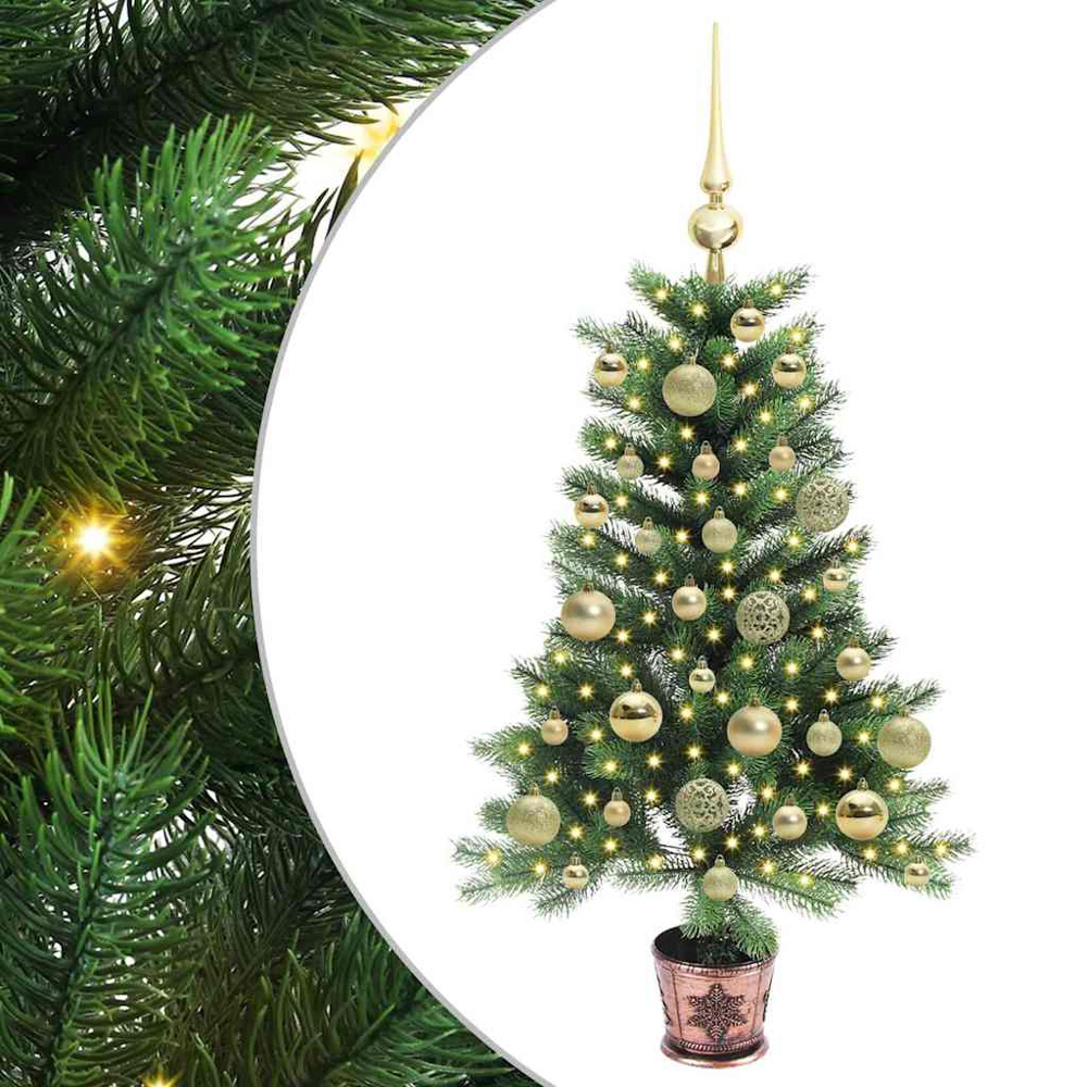 vidaXL Pre-Lit Gold Baubles Green Artificial Christmas Tree 3ft Image 2