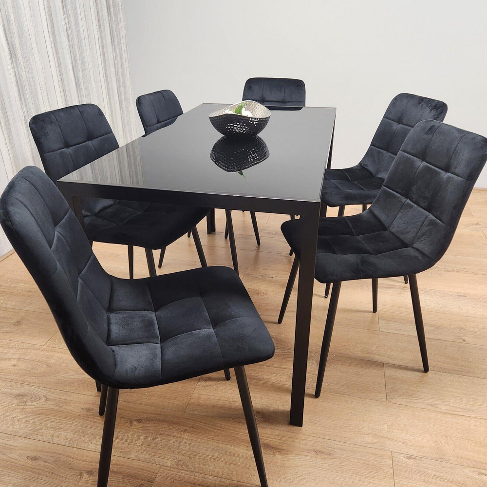 Portland 6 Seater Velvet Dining Set Black Image 4