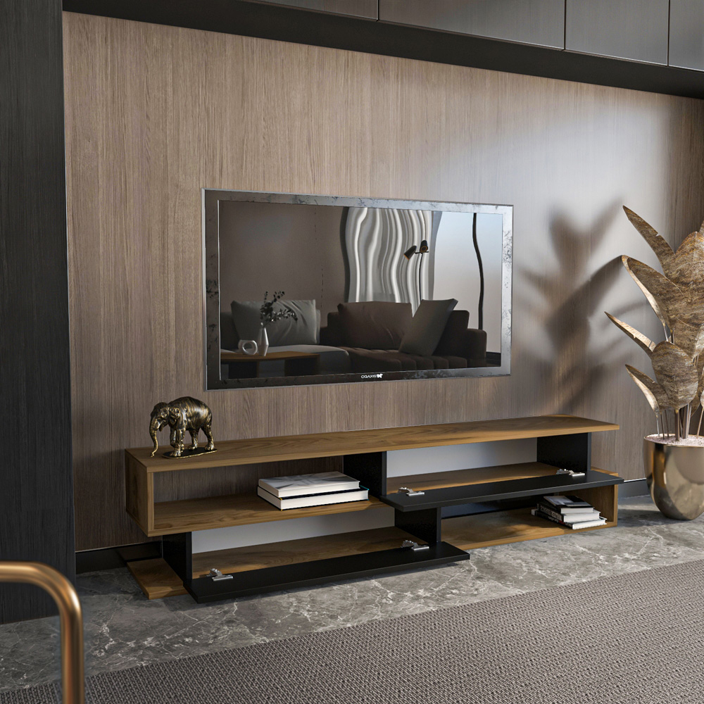 Decorotika Cortez 2 Door 2 Shelf Black and Oud TV Unit Image 5