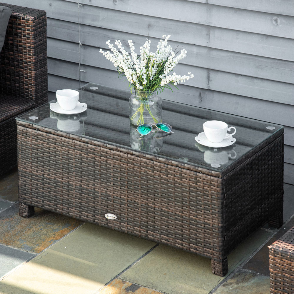Outsunny Mixed Brown PE Rattan Coffee Table Image