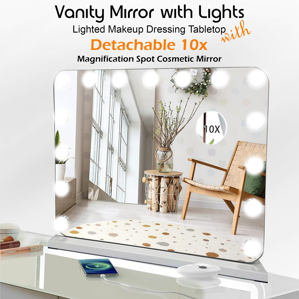 ATEK White Dimmable LED Touch-Sensitive Hollywood Vanity Makeup Mirror 58 x 45cm Image 8