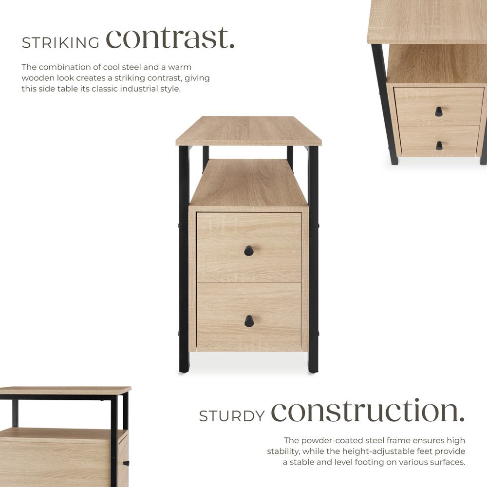 tectake Tullamore 2 Drawer Light Sonoma Oak Bedside Table Image 4