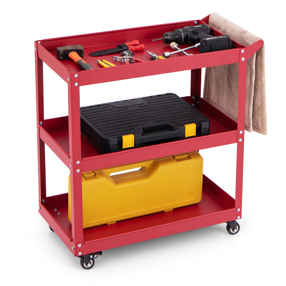 Costway 3 Shelf Red Rolling Service Trolley Image 3