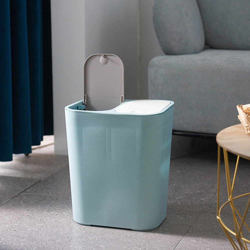 Living and Home Blue Double Recycling Bin with Pop Up Lid 15L Image 2
