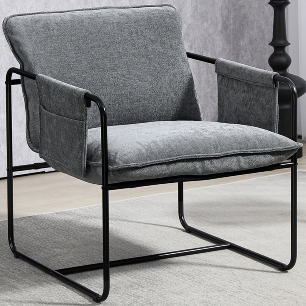 Portland Grey Upholstered Reading Chair with Side Pockets Image 1