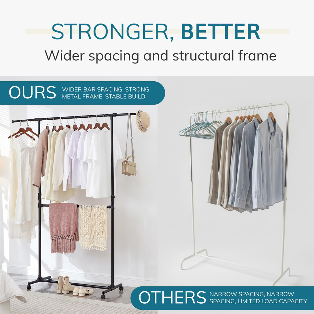 House Of Home Black Adjustable Double Clothes Rail Image 7