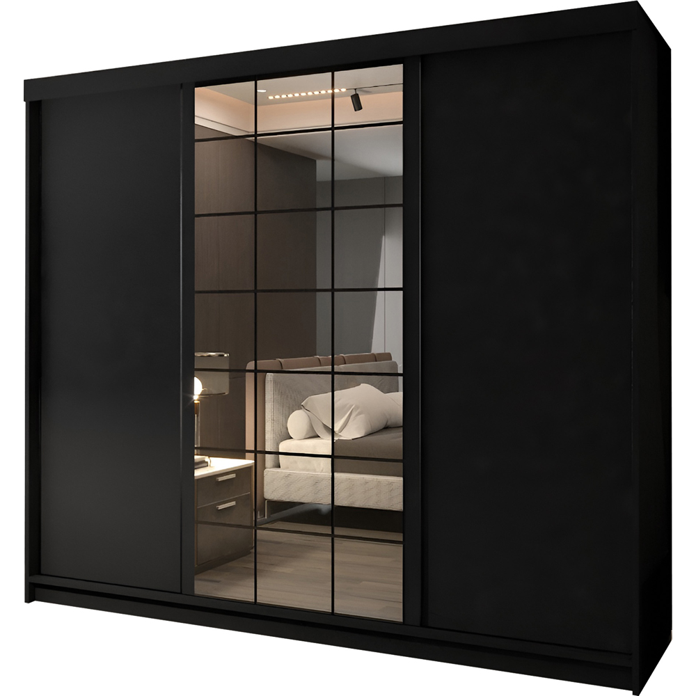 M N Furniture Collian 3 Door Black Mirrored Sliding Wardrobe 250cm Image 2