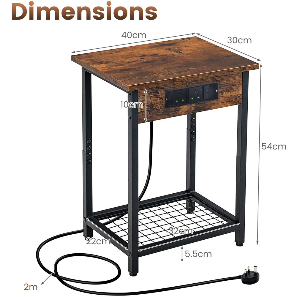 Costway Single Shelf Bedside Table with Charging Station Set of 2 Image 9