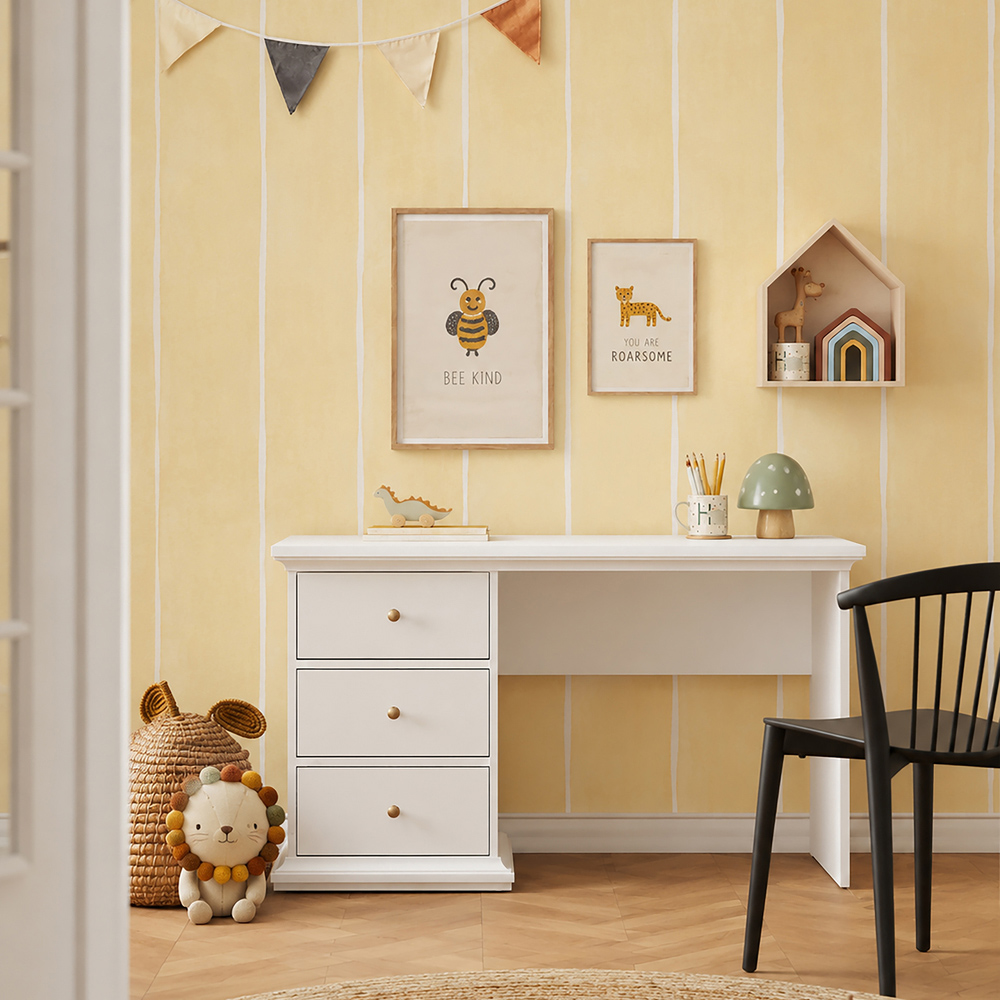 Florence Paris 3 Drawer Desk White Image 4