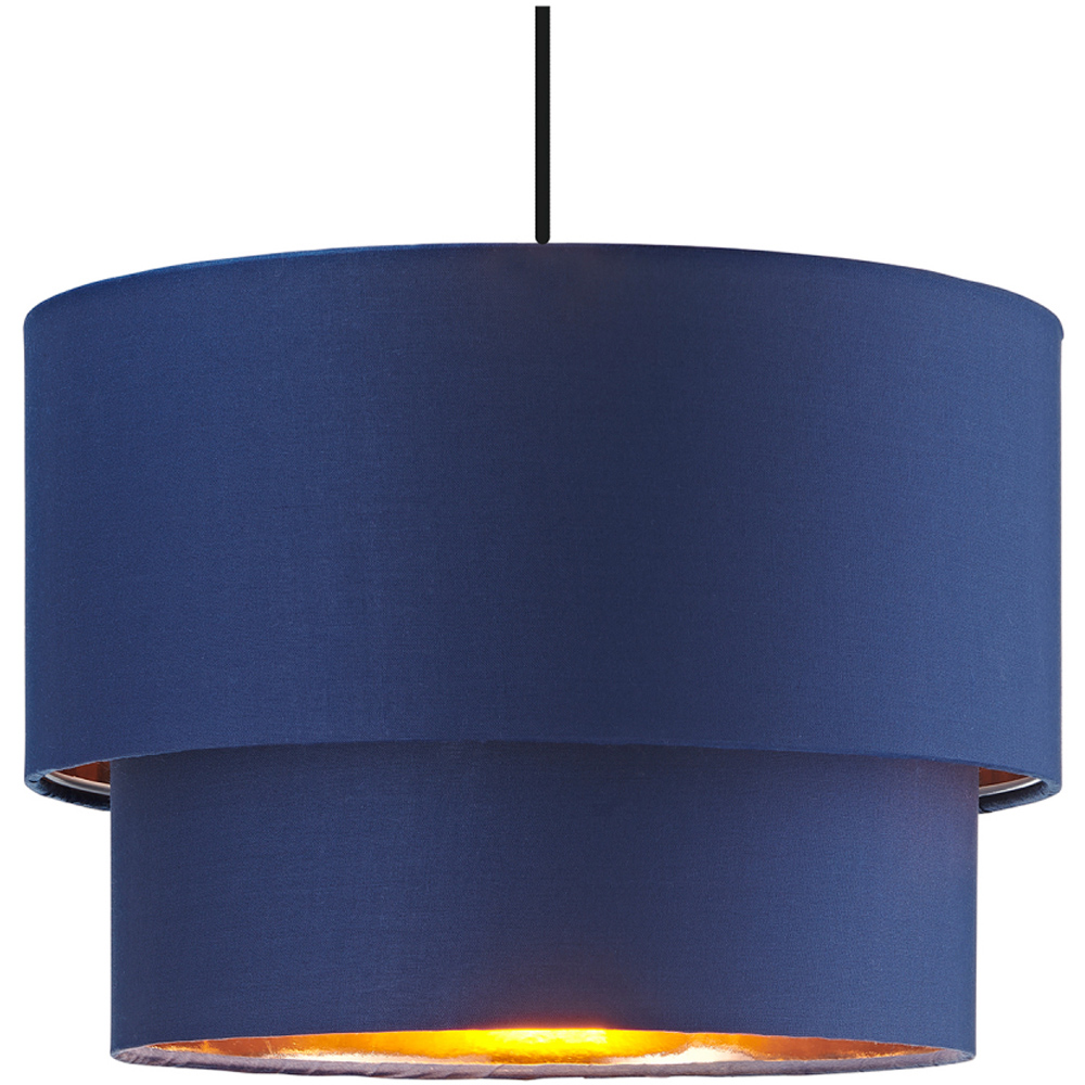 Happy Homewares Navy Blue Cotton Shiny Copper Inner Double Tier Pendant Shade Image 3