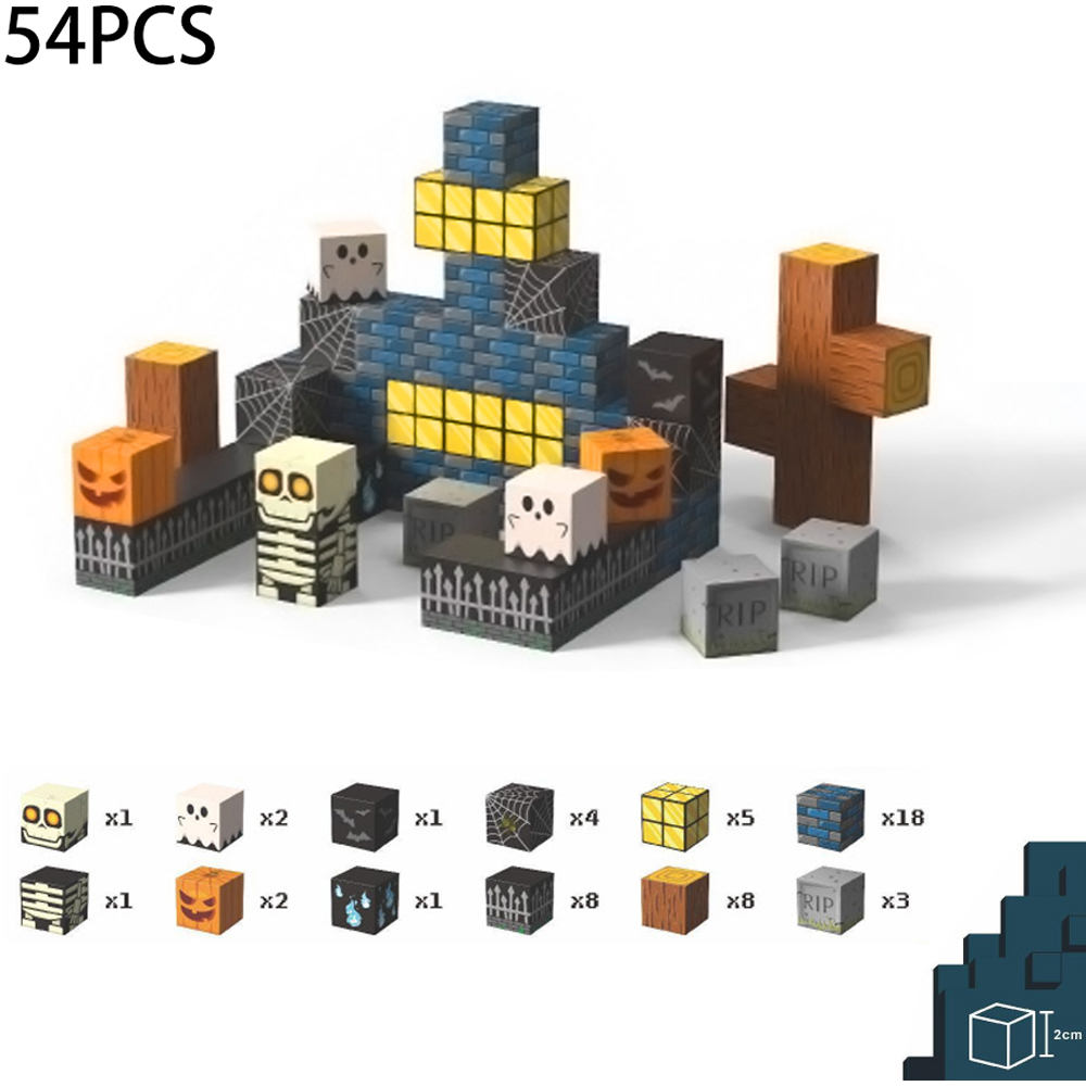 H&O Direct 54 Piece Halloween Cemetery Party Magnetic Building Block Cube Set Image 7