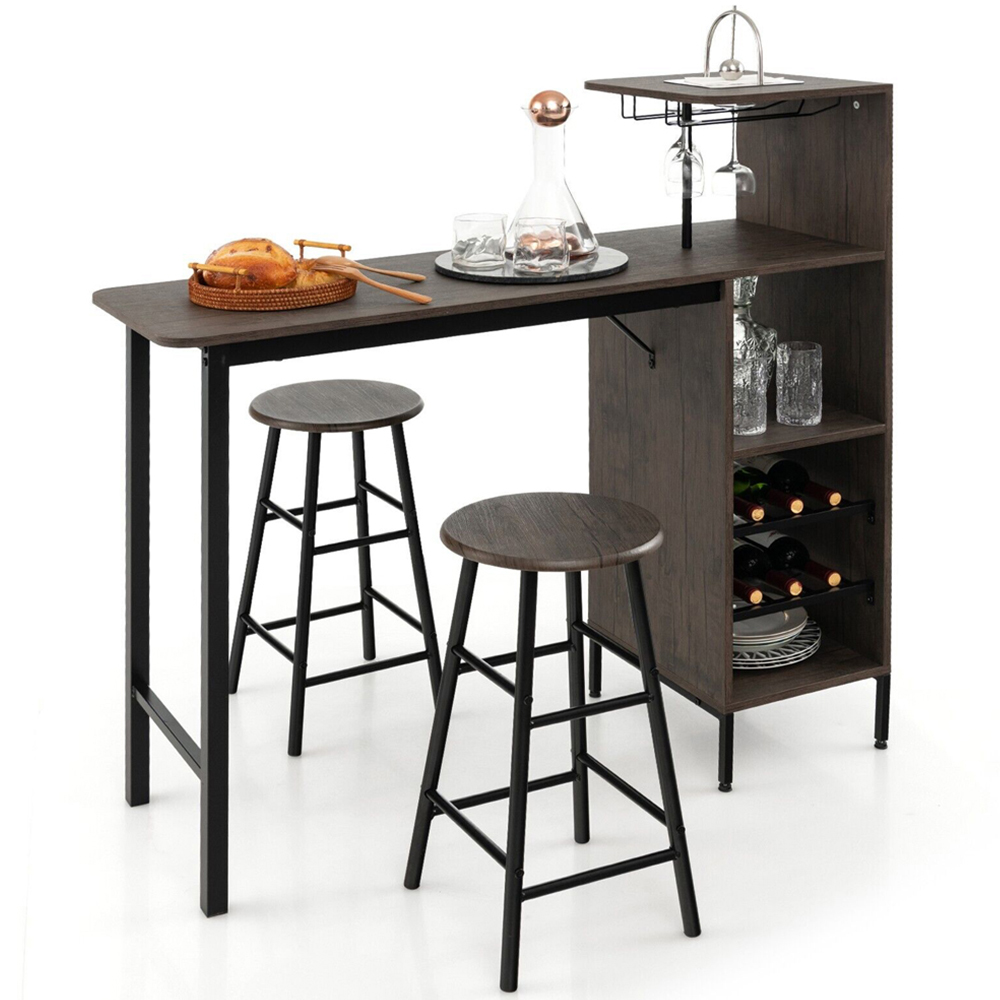 Costway 2 Seater Counter Height Dining Set Brown Image 2