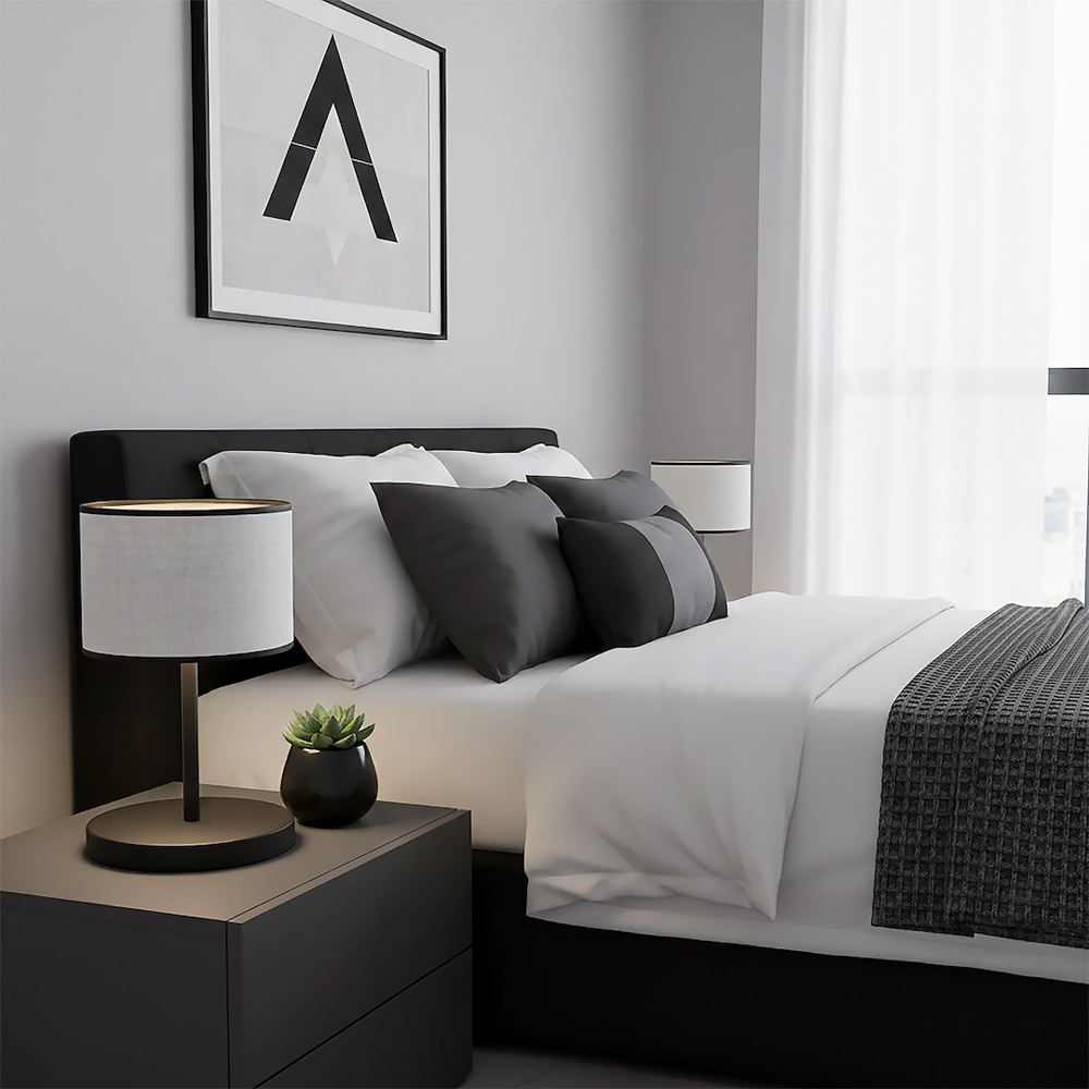Emibig Eco Grey Cylindrical Shade Black E27 Table Lamp Image 6