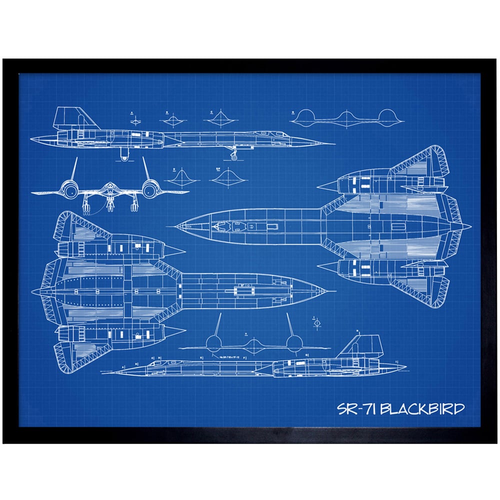 Artery8 US Aircraft SR-71 Blackbird Habu Spy Plane Blueprint Plan Framed Wall Art Print 30 x 41cm Image 1