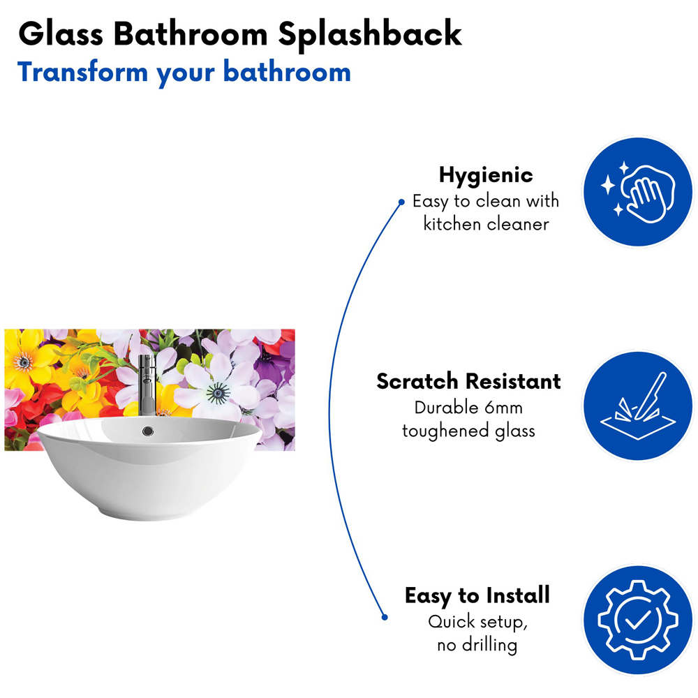 Warren Reed Designer Spring Flowers Glass Bathroom Splashback 25 x 60cm Image 4