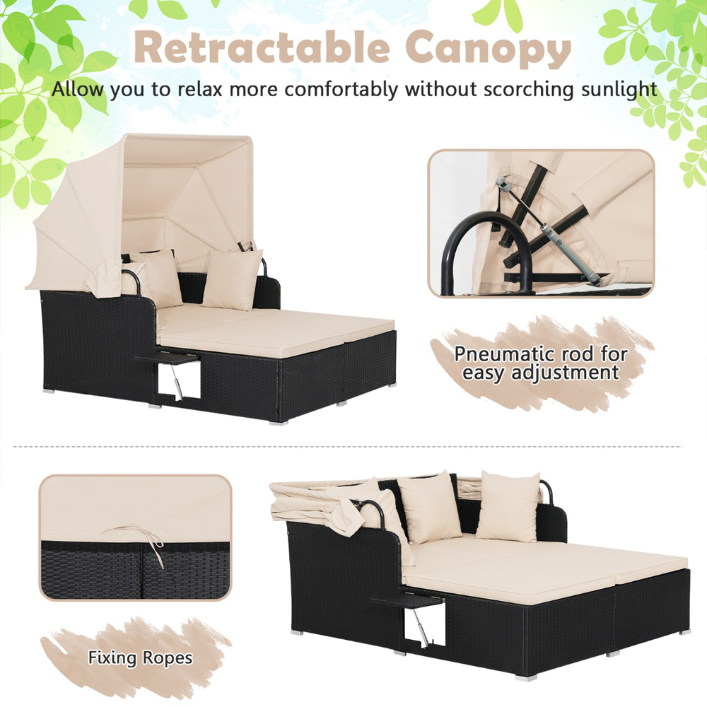 Costway Beige Rattan Garden Daybed with Retractable Canopy Image 4