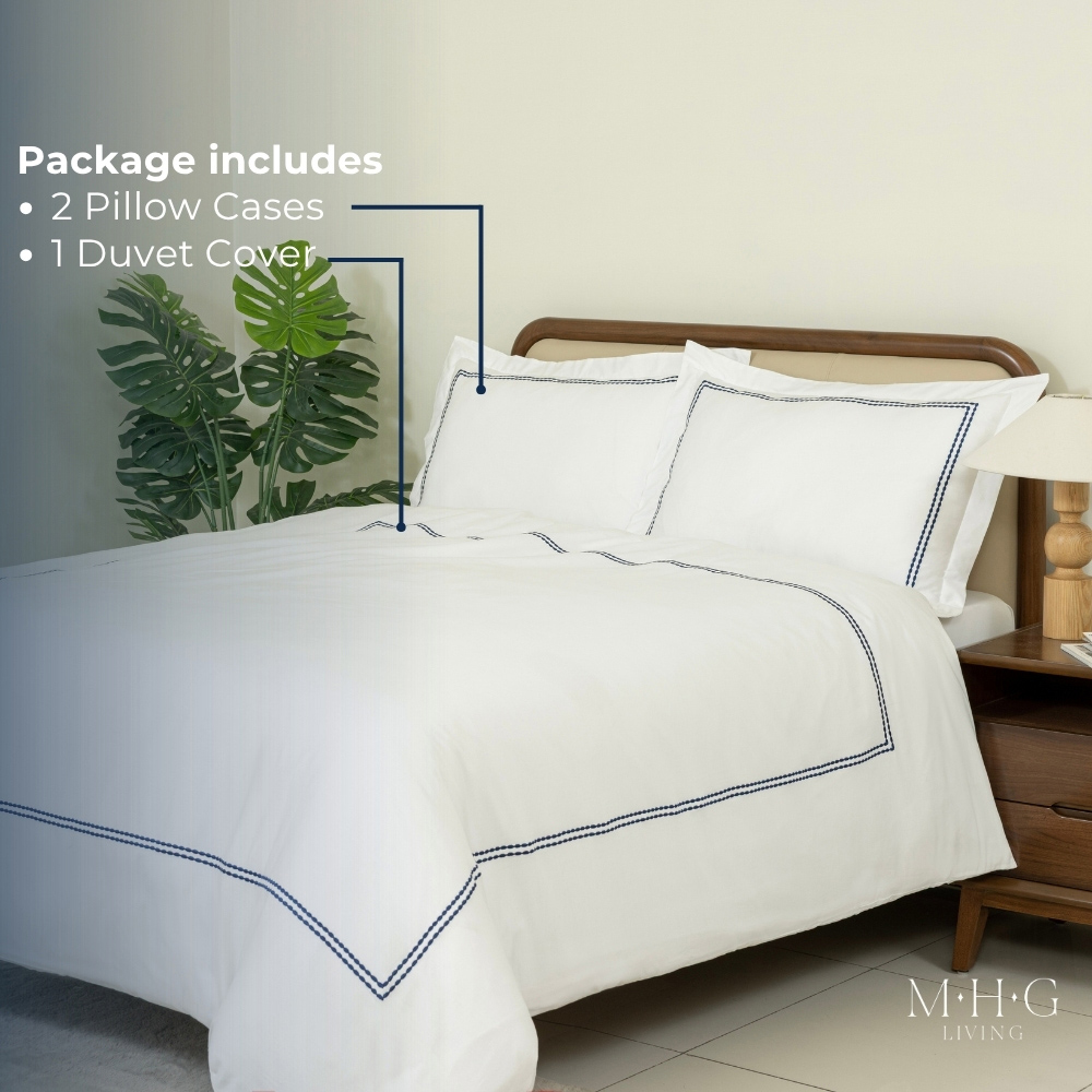MHG Living Super King Size Kensington Navy 200 Thread Count Duvet Cover Set Image 2