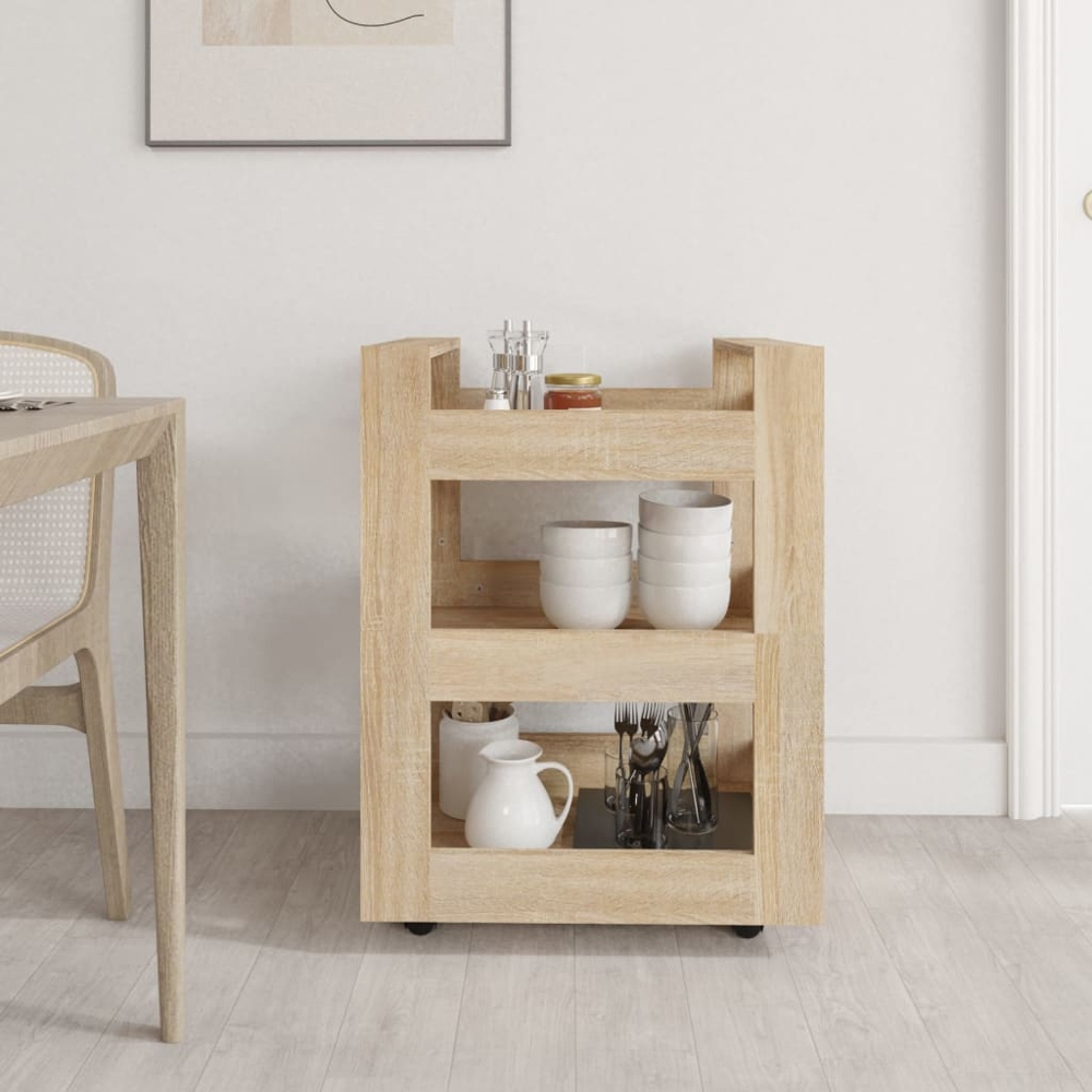 vidaXL 3 Shelf Sonoma Oak Kitchen Trolley Image 7
