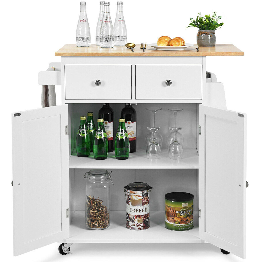 Costway 2 Door 2 Drawer White Kitchen Island Trolley Image 3