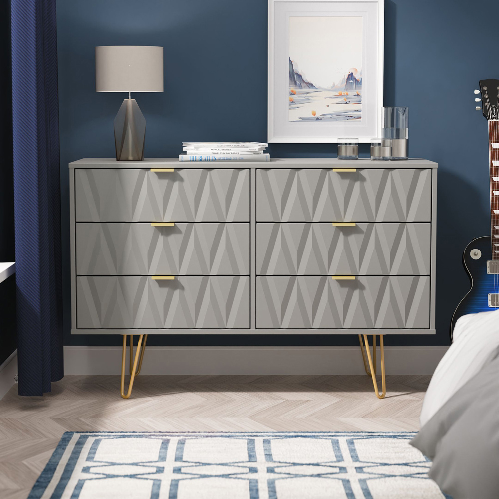 Crowndale Diamond 6 Drawer Dusk Grey Wide Chest of Drawers Ready Assembled Image 7