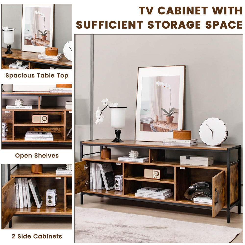 Costway 2 Door 4 Shelf Rustic Brown TV Unit Image 5
