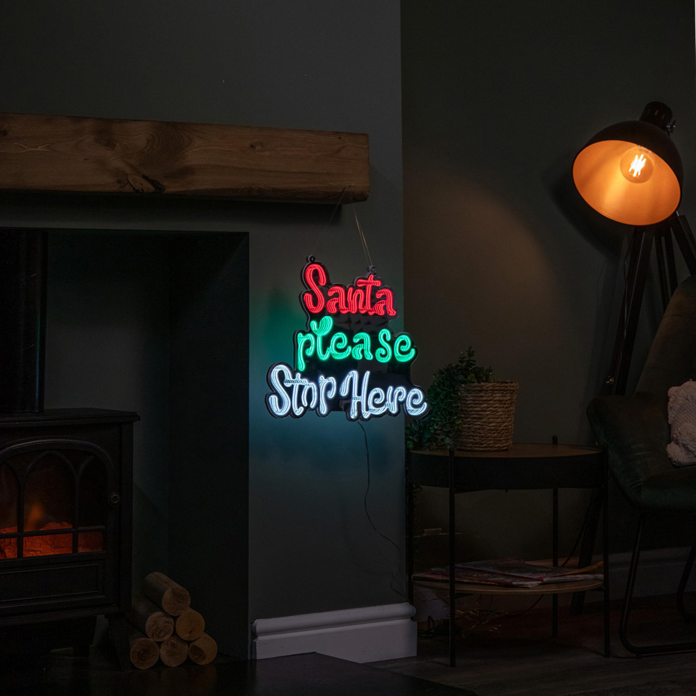 Samuel Alexander Multicolour LED Light Up Santa Stop Here Christmas Infinity Mirror Sign 40cm Image 9