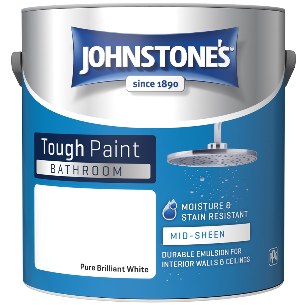 Johnstone's Bathroom Pure Brilliant White Mid Sheen Emulsion Paint 2.5L Image 2