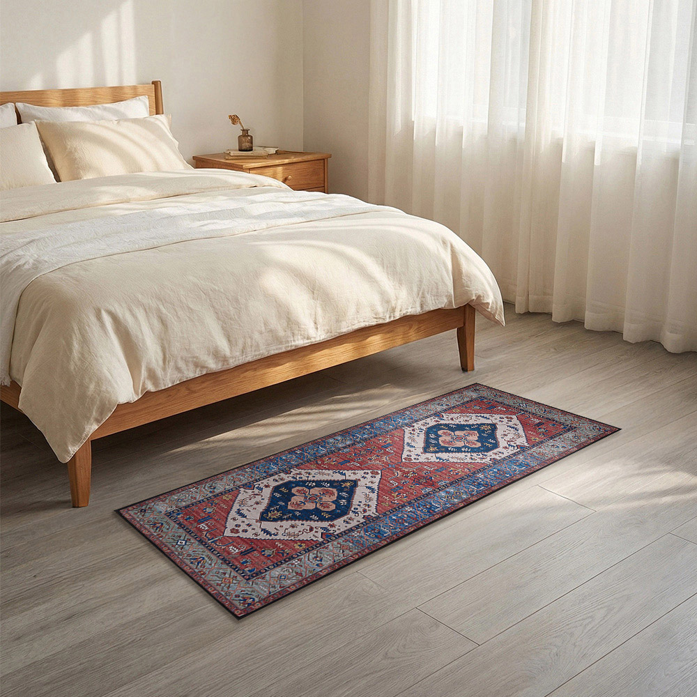 Living and Home Bohemian Red Symmetrical Geometric Non-Slip Runner Rug 120 x 50cm Image 2