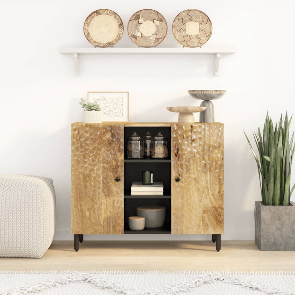 vidaXL 2 Door Natural Solid Mango Wood Side Cabinet Image 9