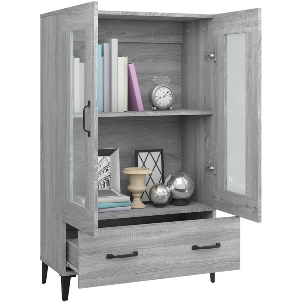 vidaXL 2 Glass Door Single Drawer Grey Sonoma Highboard Image 4