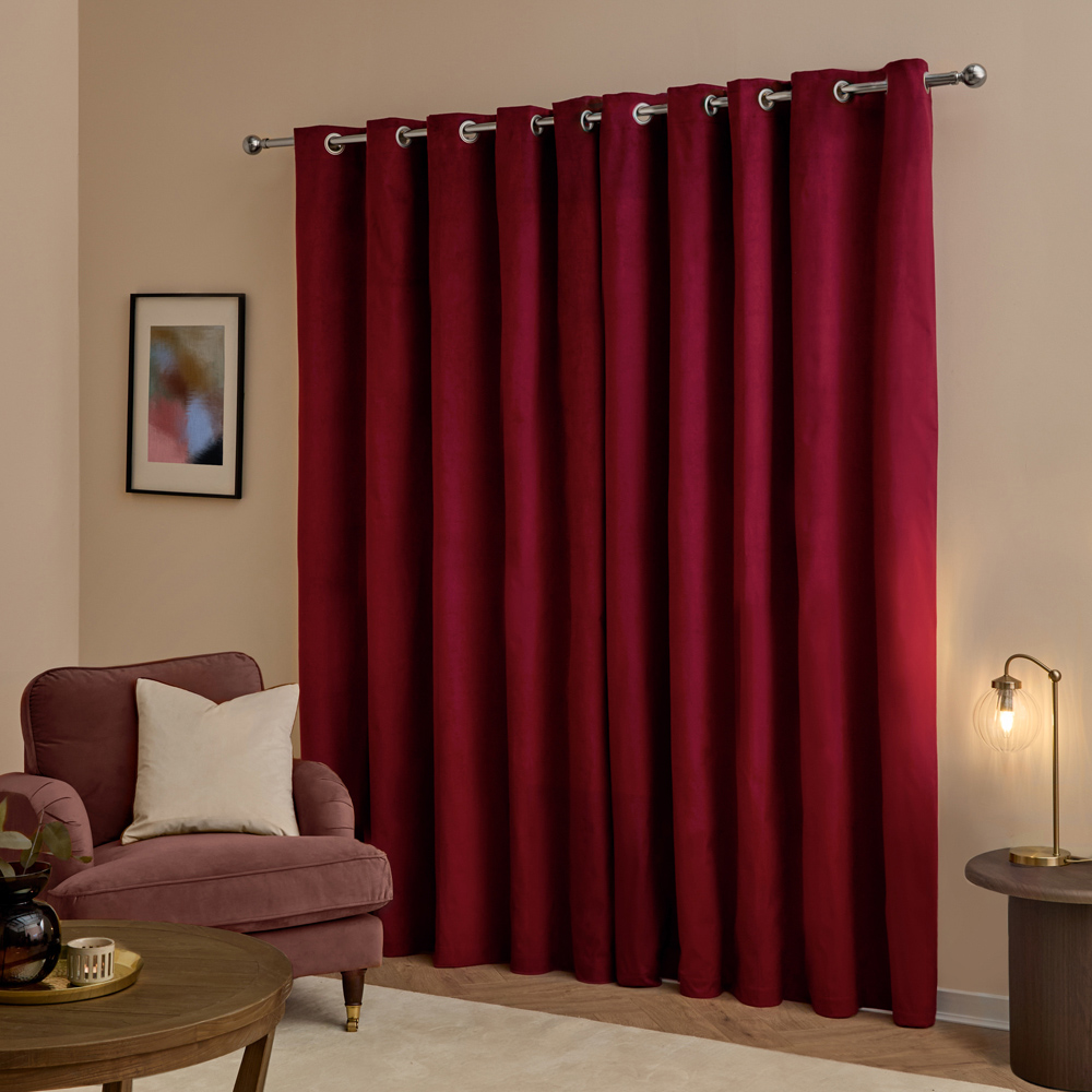 Furn The Ultimate Burgundy Velvet Blackout Eyelet Curtains 168 x 137cm Image 2