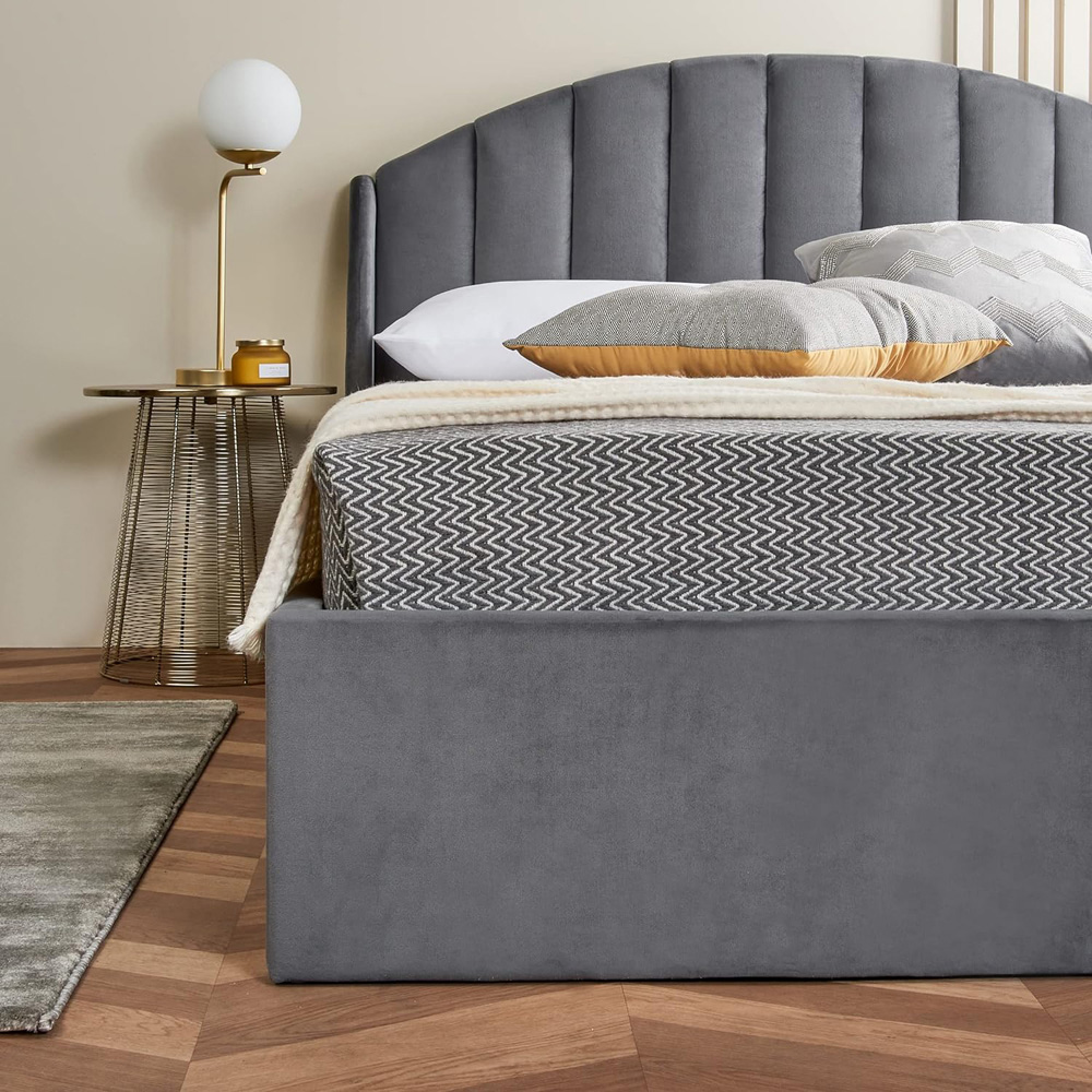 Home Treats Double Velvet Winged Headboard Ottoman Storage Bed Frame with Mattress Image 4