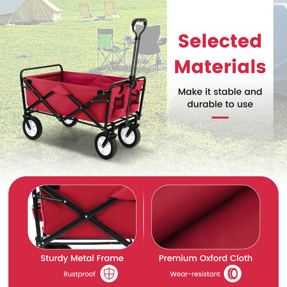 Costway Red Camping Garden Cart with Adjustable Handle Image 7