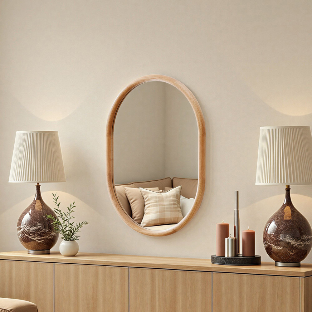 Yearn Natural Solid Oak Oval Wooden Wall Mirror 80 x 60cm Image 2