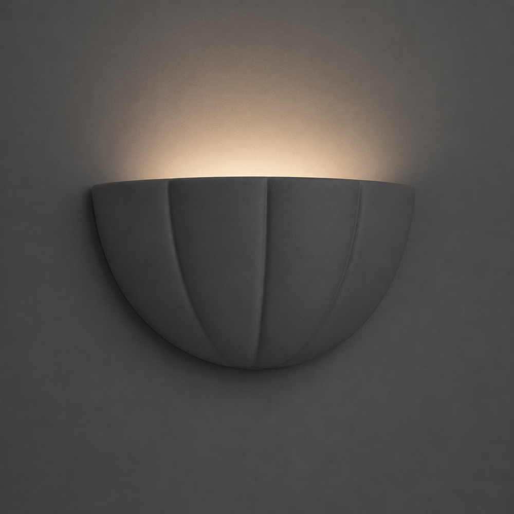 ValueLights Leonardo Navy Blue Ceramic Scallop LED Flush Wall Light with Bulb Image 2