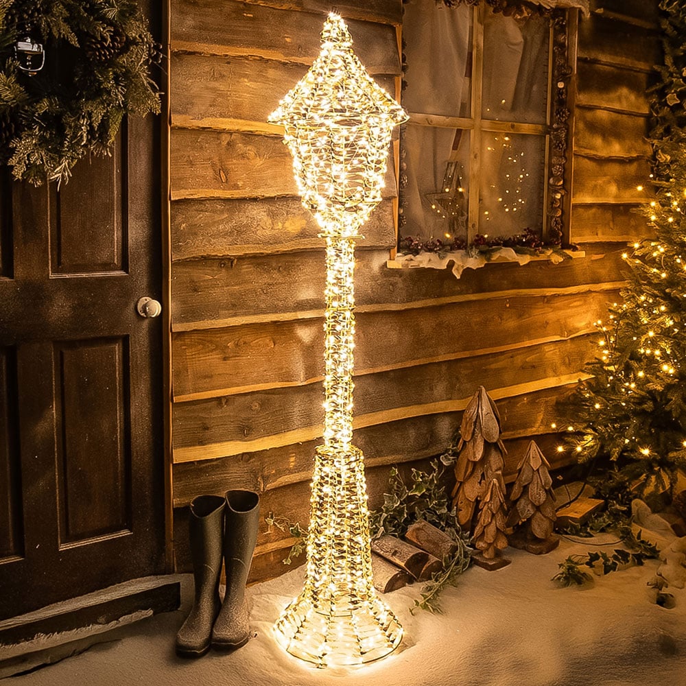 The Christmas Centre 960 Warm White LED Micro Lights Pre-Lit Gold Laser Lit Lamp Post 180cm Image 1