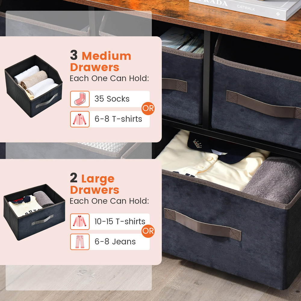 Costway 5 Drawer 2 Shelf Brown Fabric Storage Unit Image 5